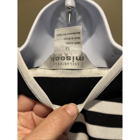 Misook Zipper Front BLACK RED WHITE STRIPE Cardigan M - Picture 7 of 7